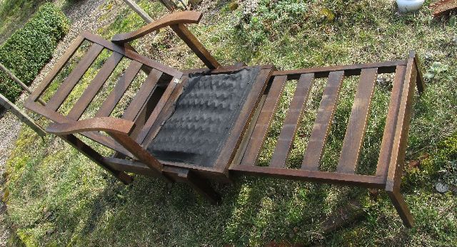 Antiker GARTENSTUHL Holz massiv LIEGESTUHL Klappstuhl um 1930 SESSEL